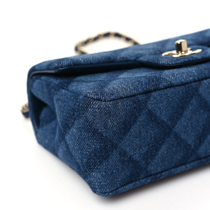 Chanel Printed Denim Quilted Mini Rectangular Flap Dark Blue 9 of 11