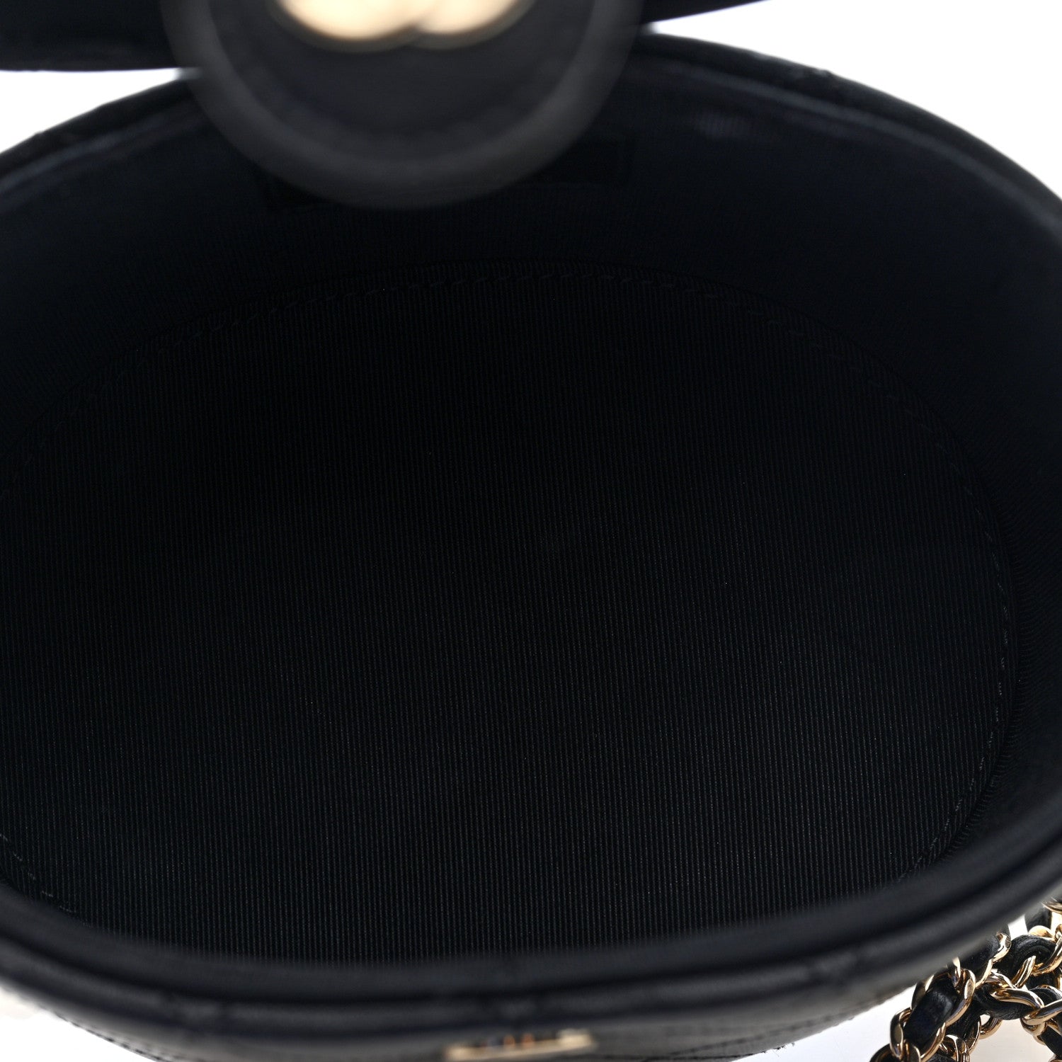 Chanel Lambskin Quilted Round Vanity Case With Chain Black 5 of 11