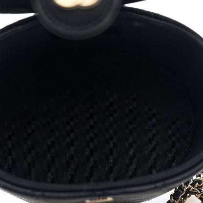 Chanel Lambskin Quilted Round Vanity Case With Chain Black 5 of 11