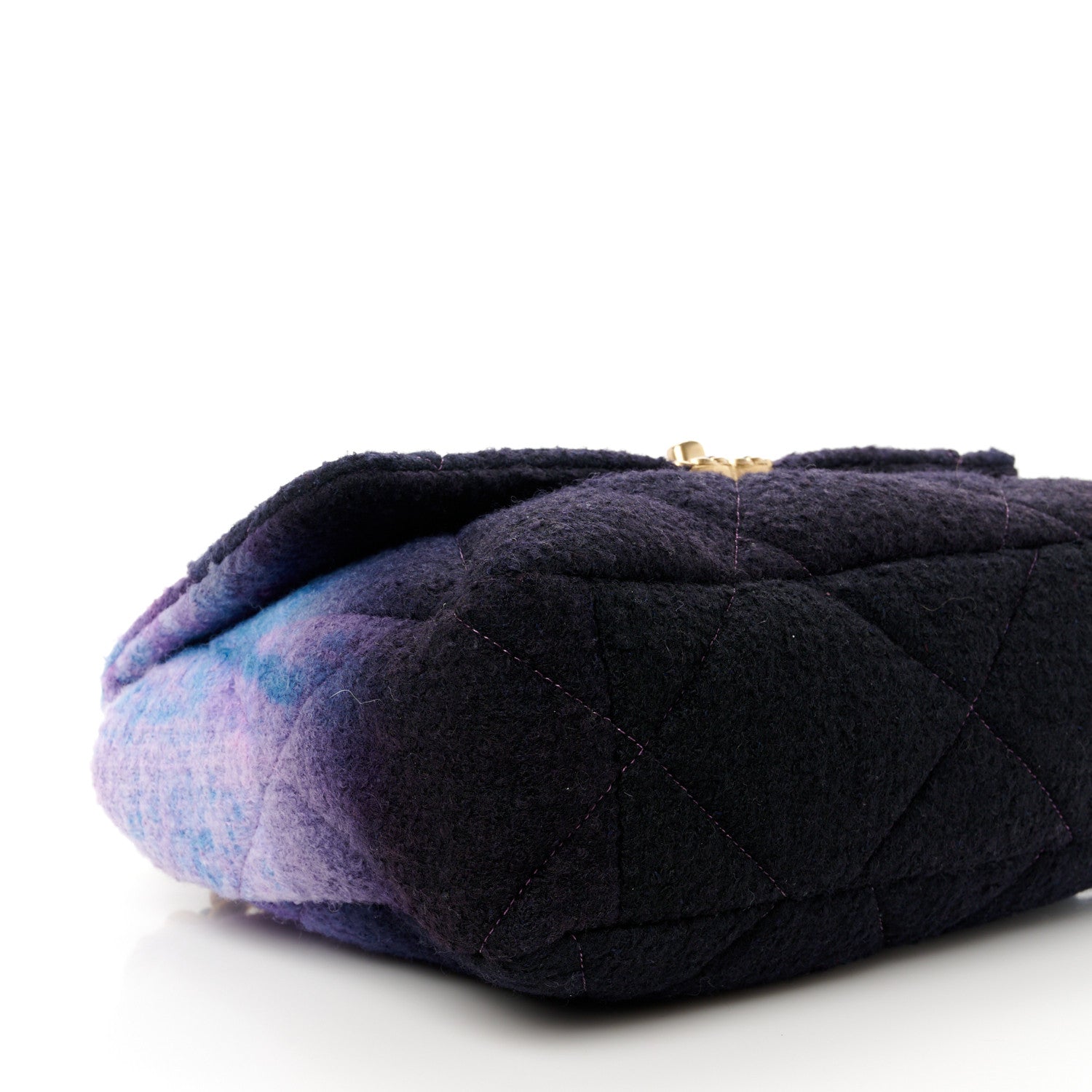 Chanel Wool Tweed Quilted Large Chanel 19 Flap Purple Black Blue 9 of 10