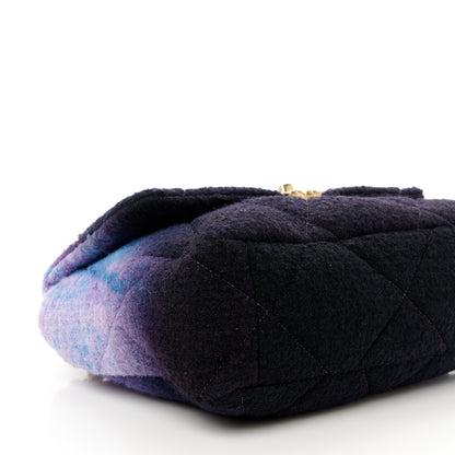 Chanel Wool Tweed Quilted Large Chanel 19 Flap Purple Black Blue 9 of 10