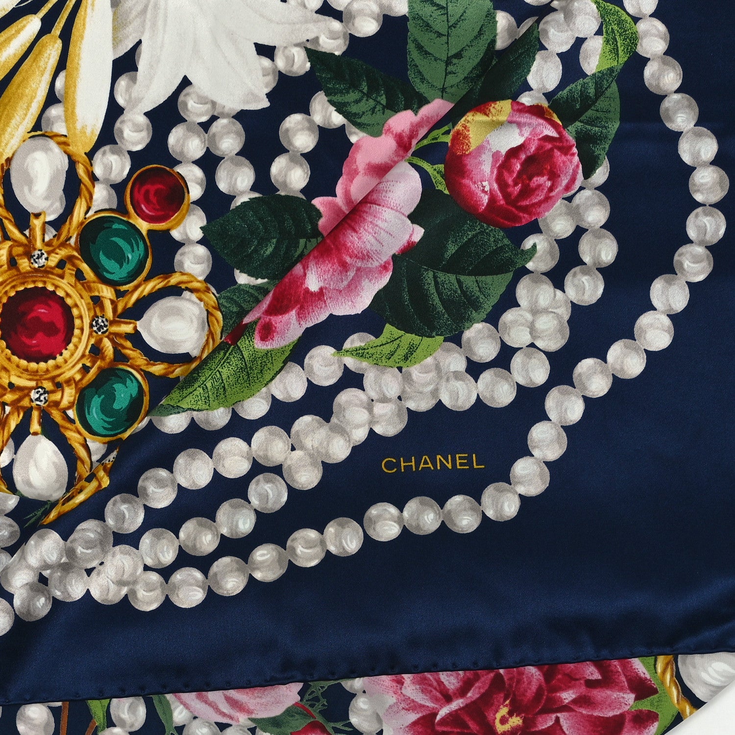 Chanel Silk Satin Archive Scarf Navy Blue White Multicolor 2 of 3