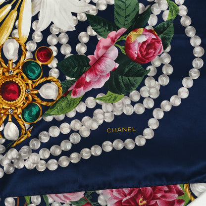 Chanel Silk Satin Archive Scarf Navy Blue White Multicolor 2 of 3