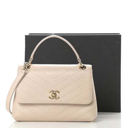 Chanel Grained Calfskin Small Chevron Chic Top Handle Flap Beige 14 of 14