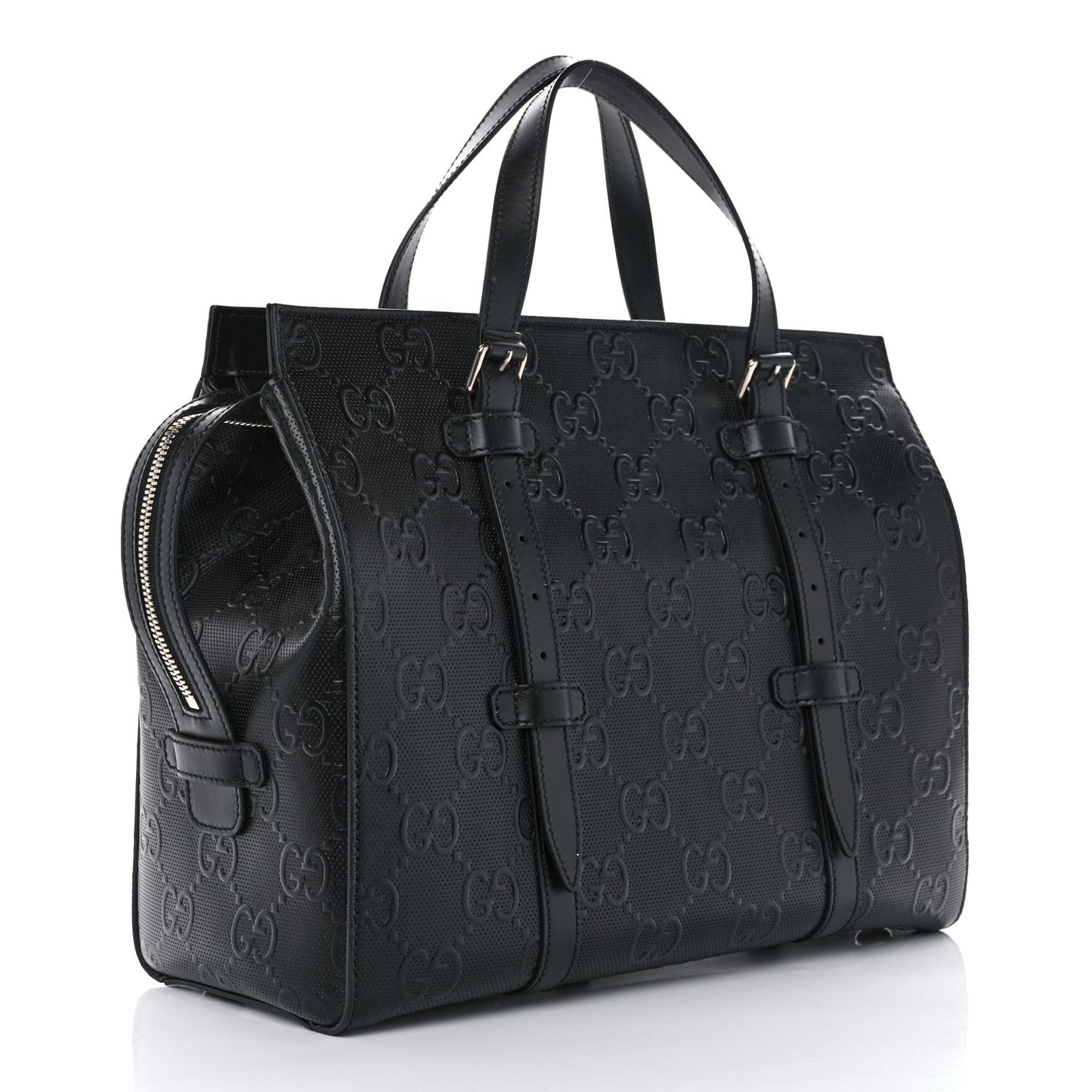 Calfskin GG Tennis Embossed Tote Bag Black
