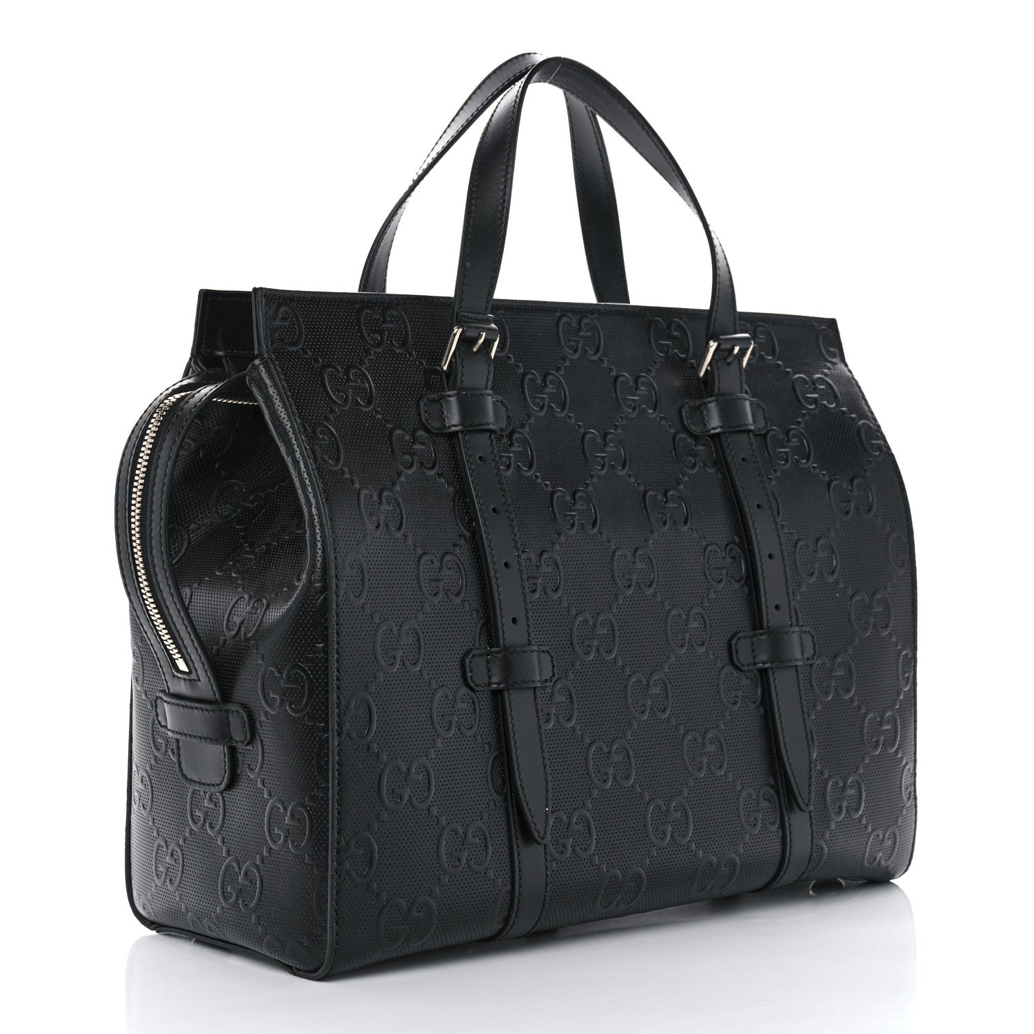Gucci Calfskin GG Tennis Embossed Tote Bag Black 3 of 10