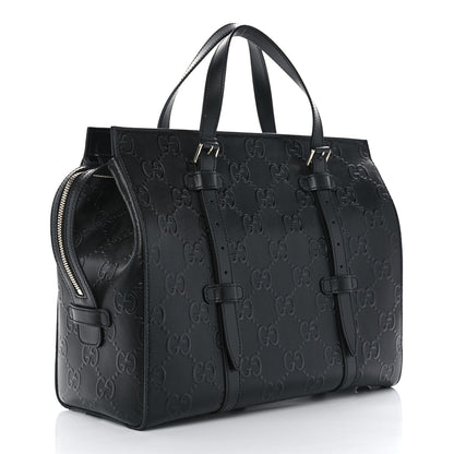 Gucci Calfskin GG Tennis Embossed Tote Bag Black 3 of 10