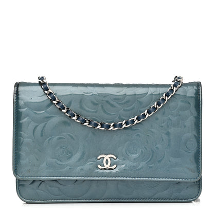 Chanel Patent Camellia Wallet on Chain WOC Royal Blue 1 of 18