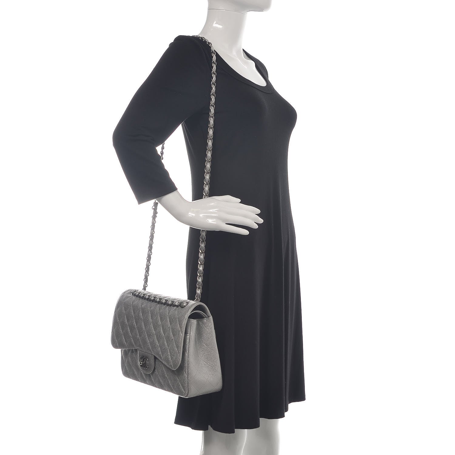 Chanel Metallic Caviar Quilted Jumbo Double Flap Silver 3 of 11