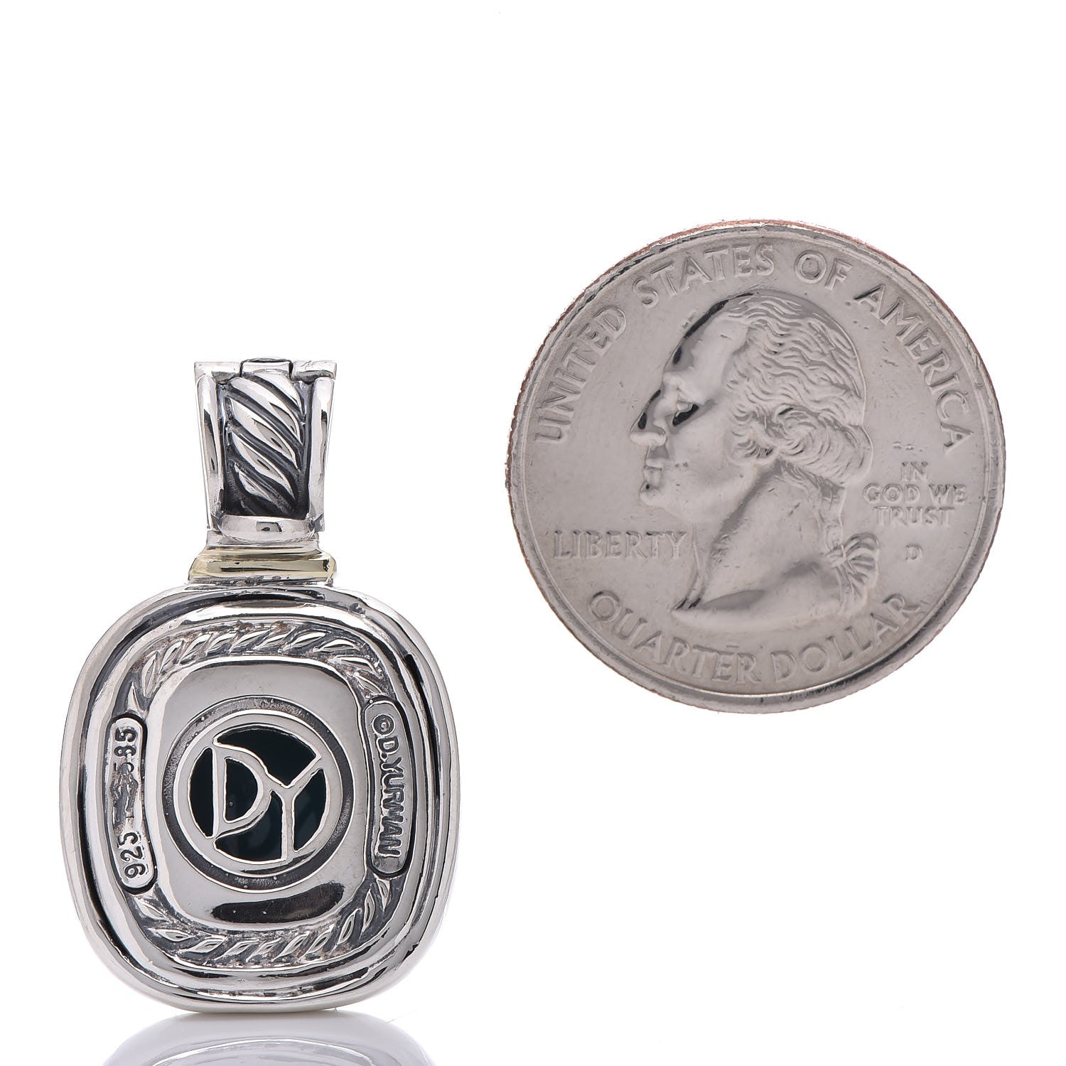 David Yurman Sterling Silver 14K Yellow Gold Turquoise 10mm Albion Enhancer Pendant 2 of 4