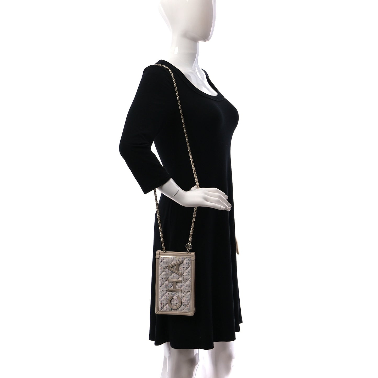Tweed PVC Lambskin Clutch With Chain Light Beige