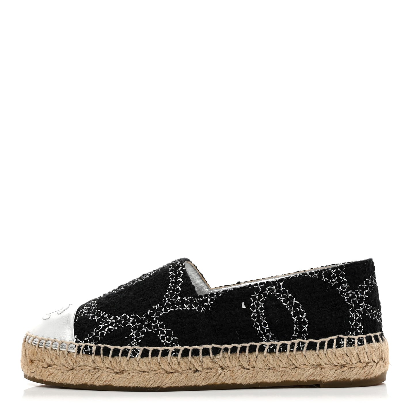 Metallic Tweed Lambskin CC Espadrilles 36 Black Silver