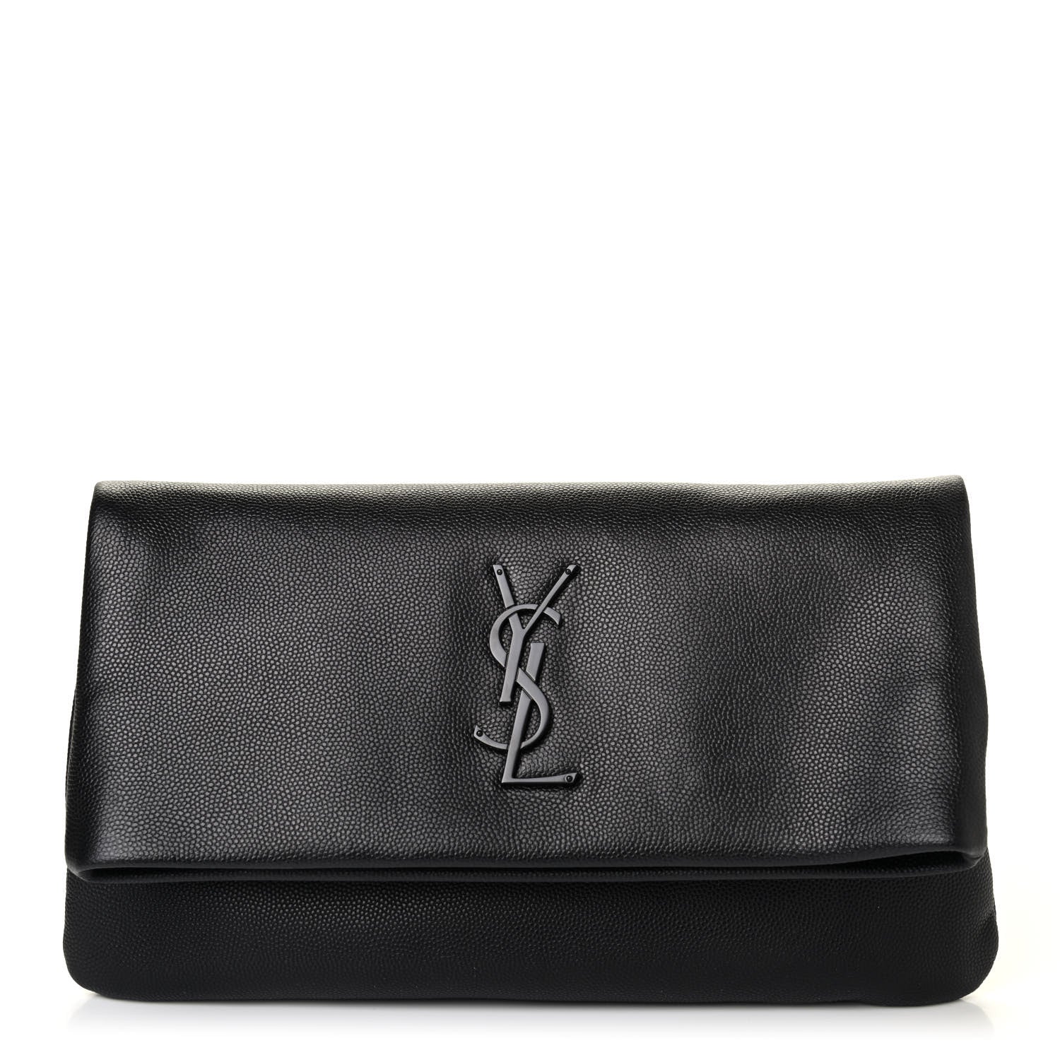 Saint Laurent Grain De Poudre West Hollywood Monogram Fold Over Clutch Black 1 of 4