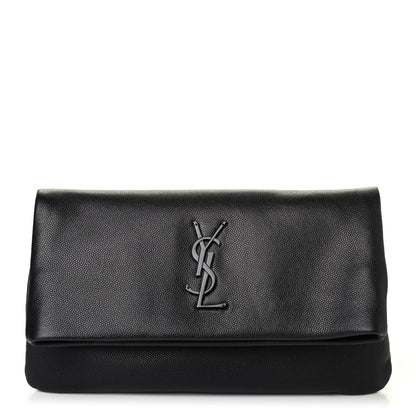 Saint Laurent Grain De Poudre West Hollywood Monogram Fold Over Clutch Black 1 of 4