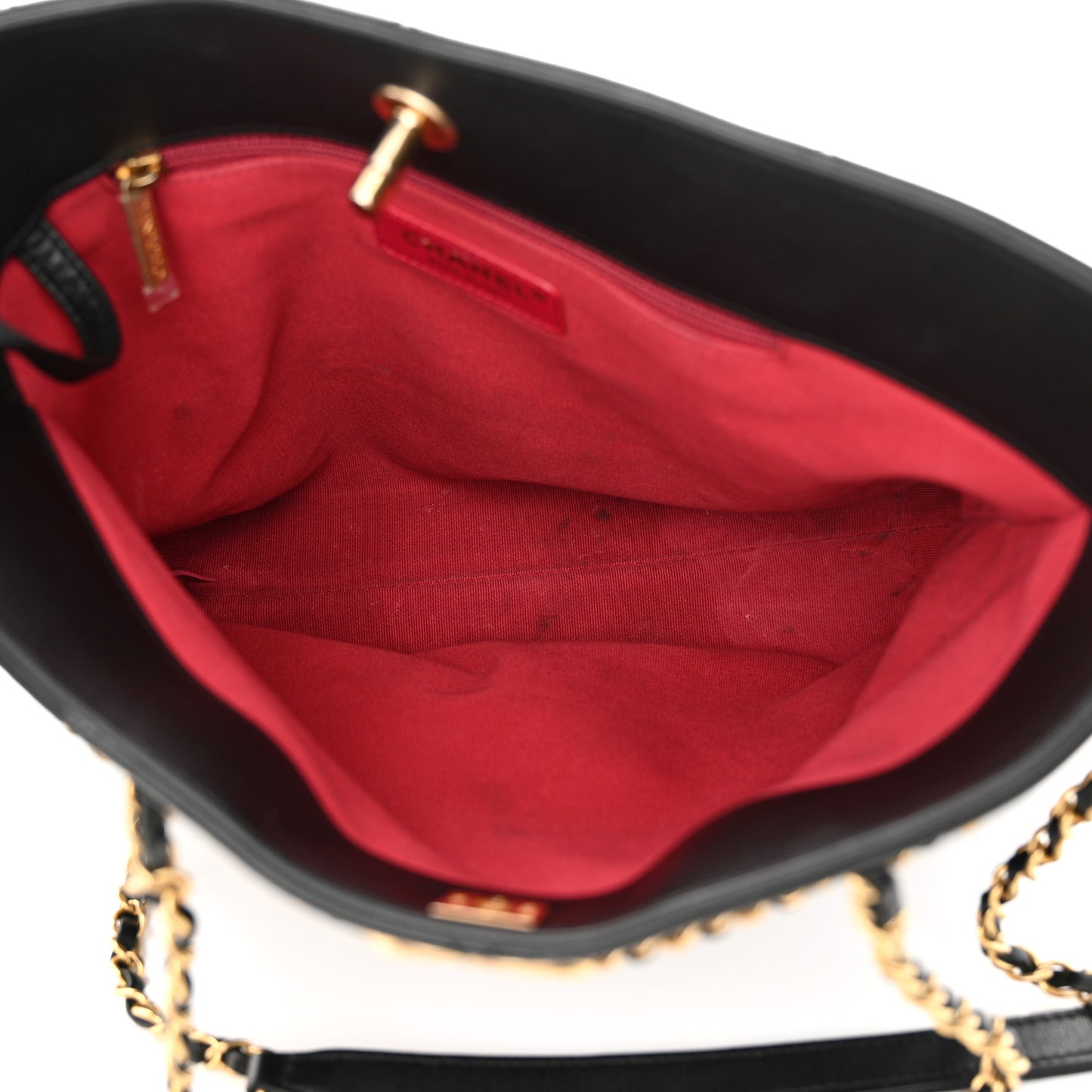 Calfskin Stitched Small Shopping Tote Black
