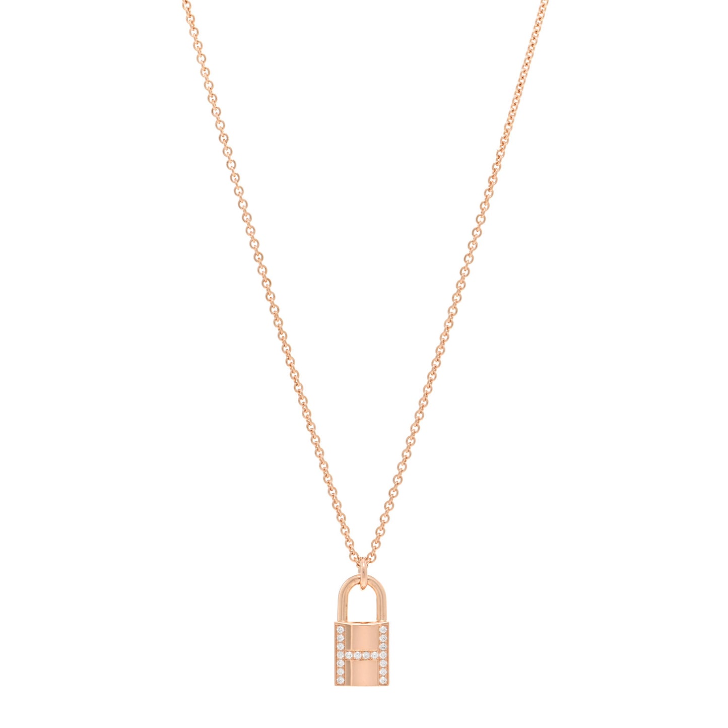 18K Rose Gold Diamond Amulettes Cadenas Pendant Necklace