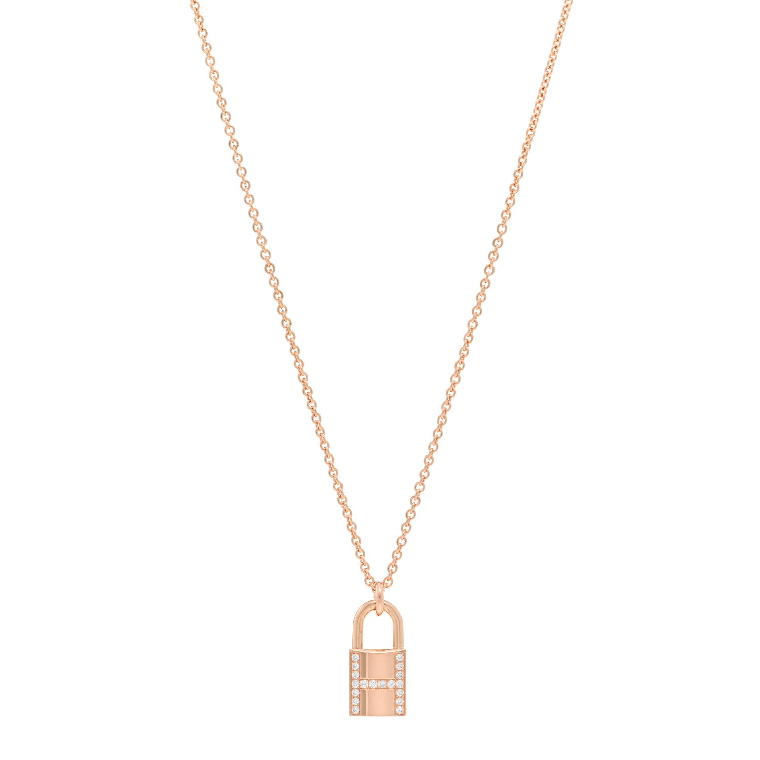 Hermes 18K Rose Gold Diamond Amulettes Cadenas Pendant Necklace 1 of 5