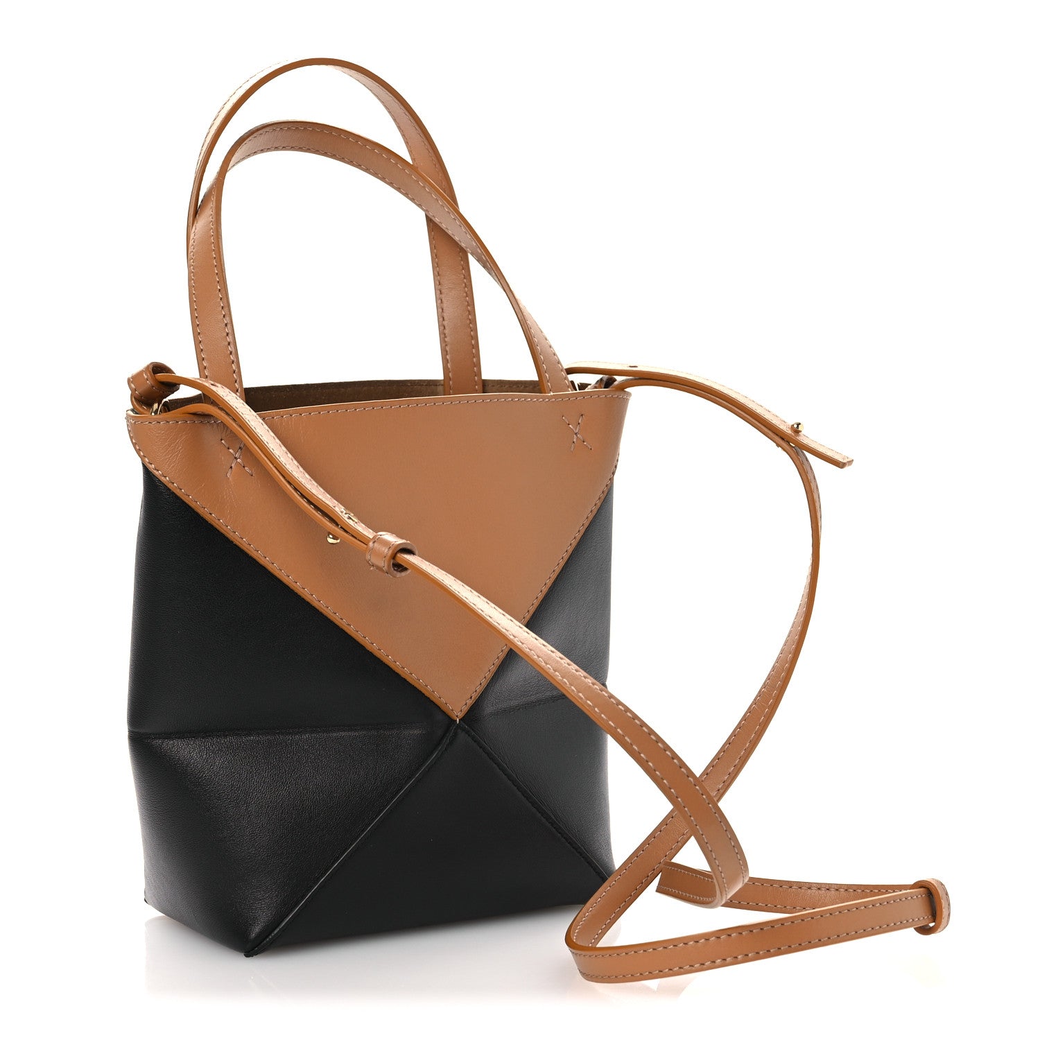 Loewe Shiny Calfskin Mini Puzzle Fold Tote Warm Desert Black 3 of 12