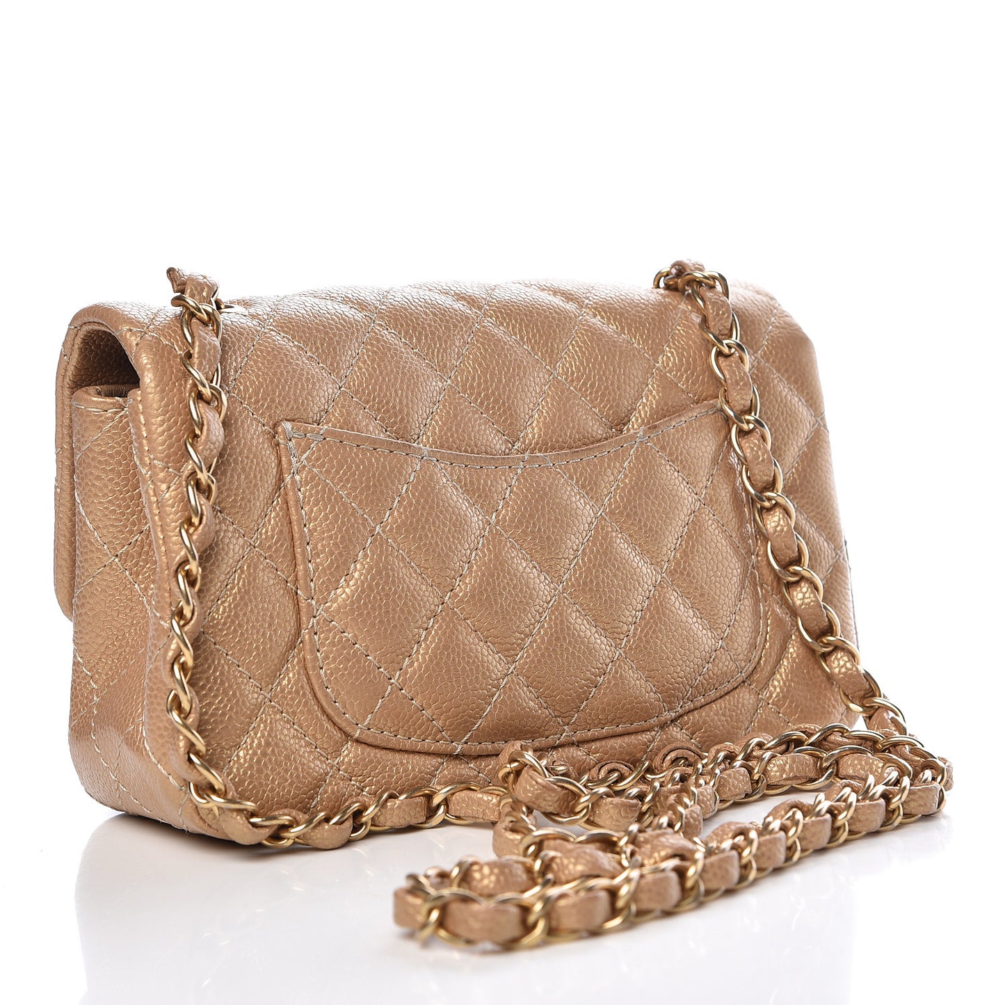 Metallic Caviar Quilted Mini Rectangular Flap Bronze