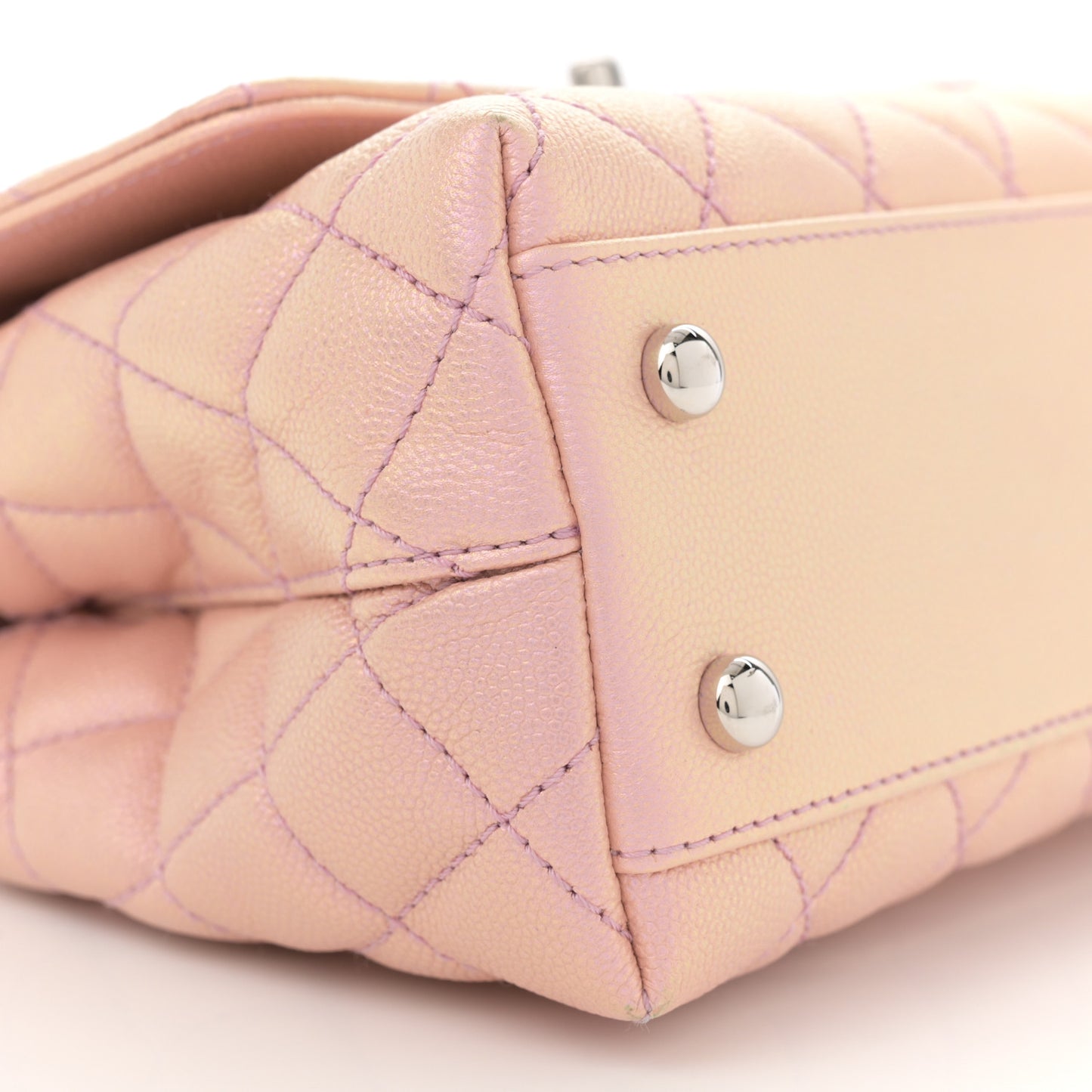 Iridescent Caviar Quilted Mini Coco Handle Flap Pink