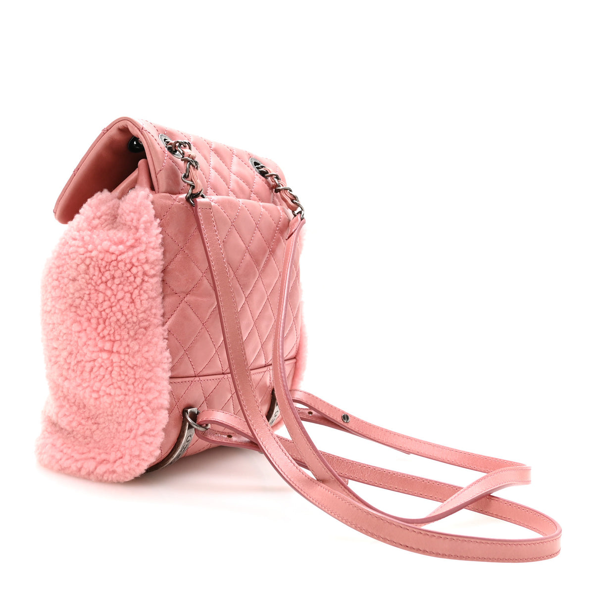 Chanel Glazed Calfskin Shearling Quilted Small Mountain Backpack Pink 3 of 10