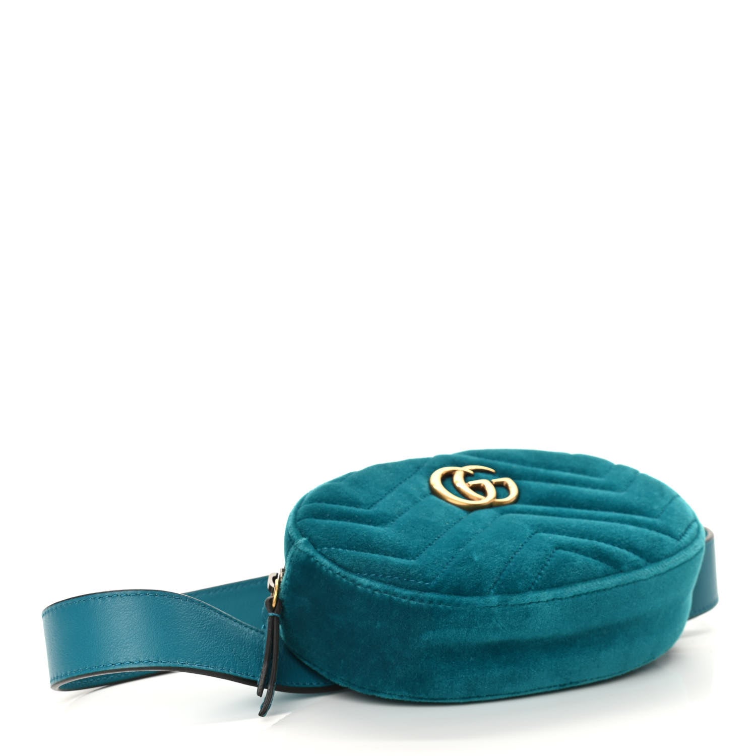 Gucci Velvet Matelasse GG Marmont Belt Bag 85 34 Pavone Cyan 4 of 10