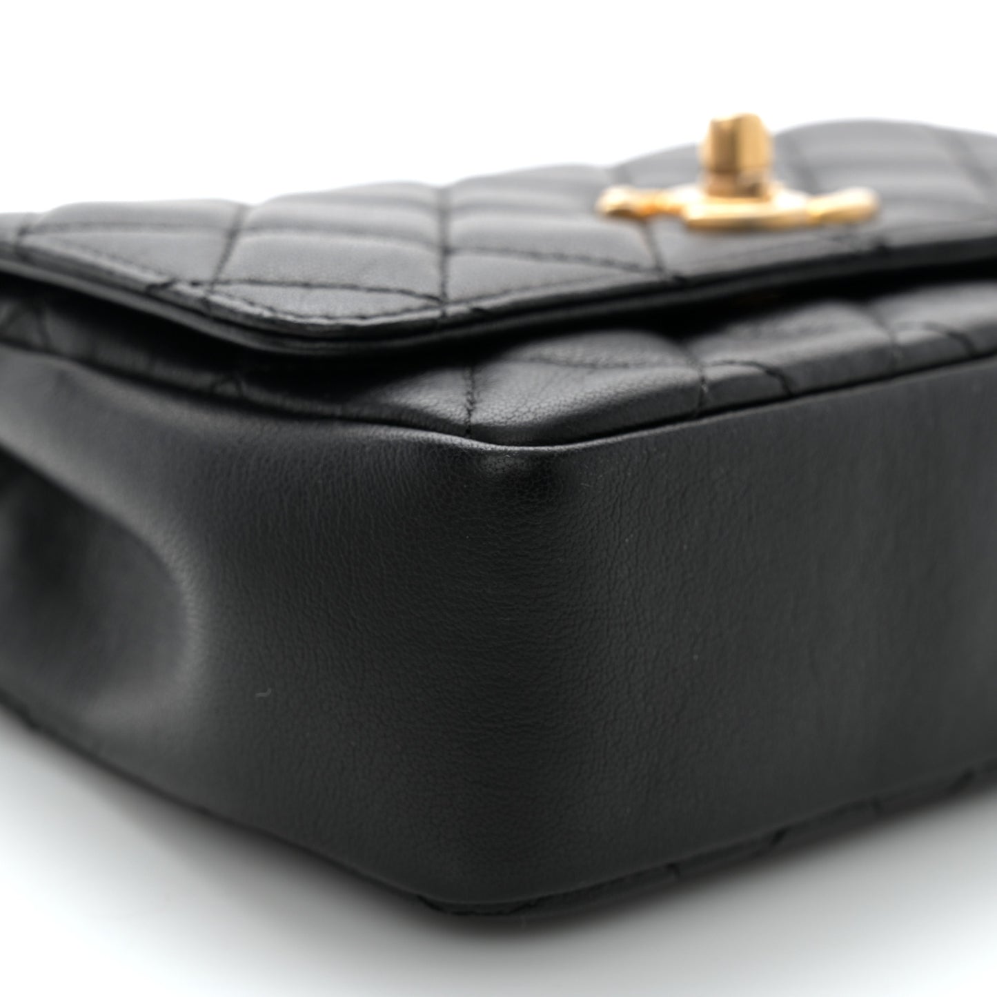 Lambskin Quilted Small Camellia Flower Flap Black