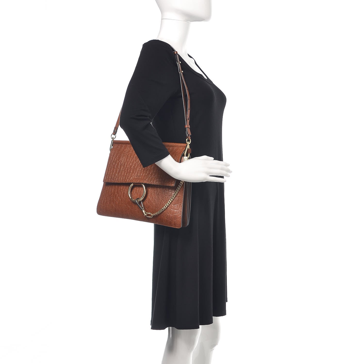 Chloe Calfskin Crocodile Embossed Medium Faye Shoulder Bag Mahogany 2 of 9