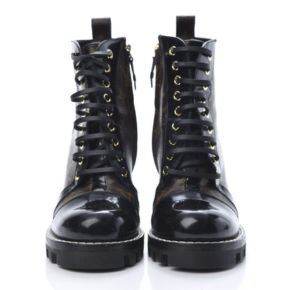 Louis Vuitton Patent Calfskin Monogram Star Trail Ankle Boots 36 Black 2 of 9