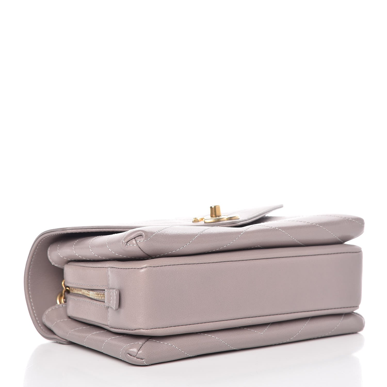 Chanel Lambskin Chevron Stitched Envelope Flap Light Grey 4 of 9