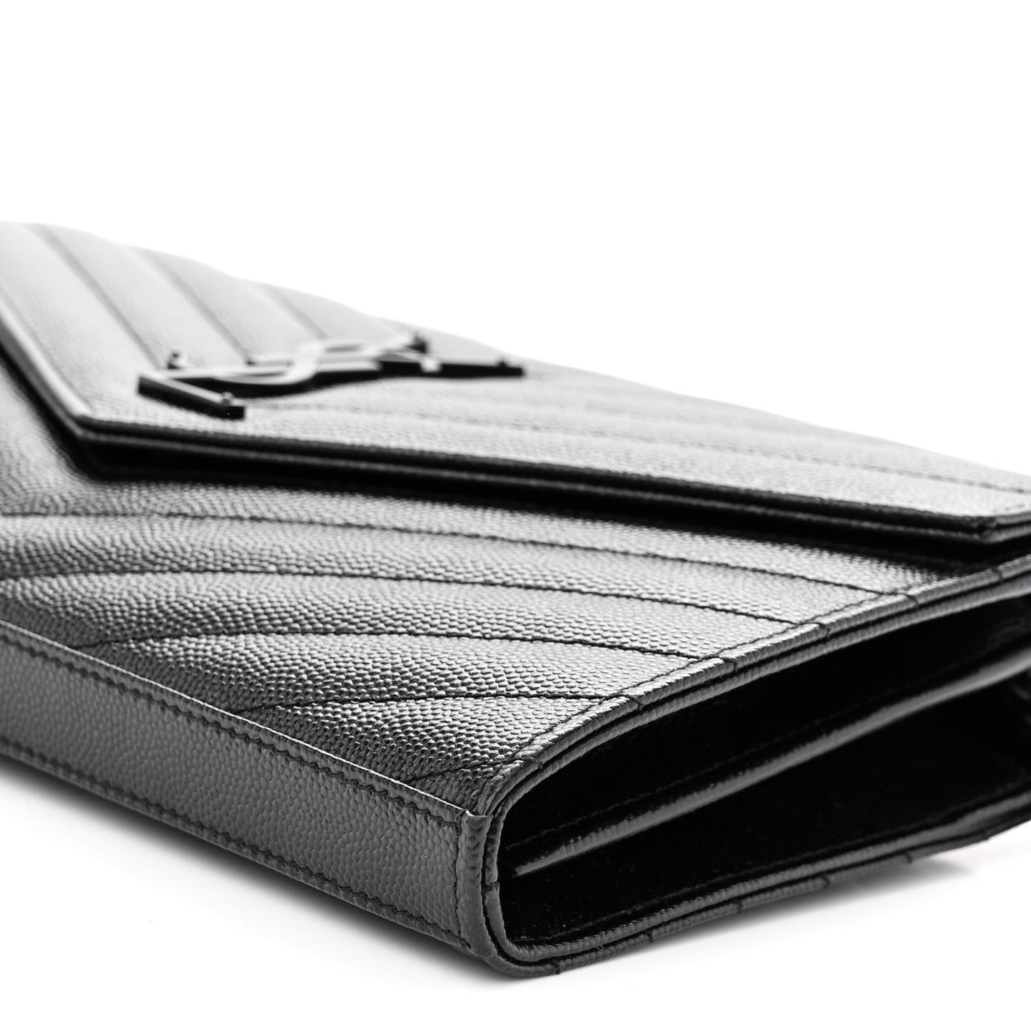 Grain De Poudre Matelasse Chevron Monogram Monochrome Chain Wallet Black