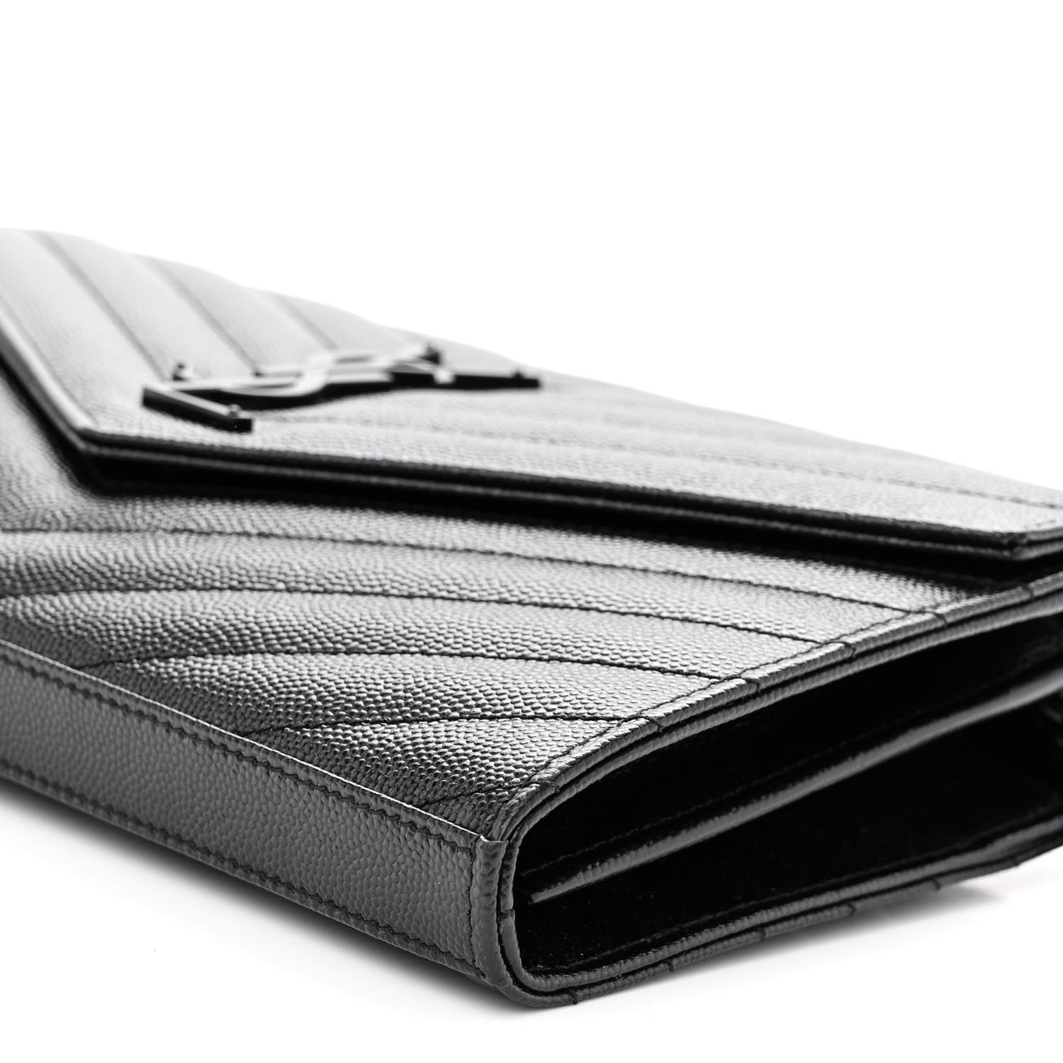 Saint Laurent Grain De Poudre Matelasse Chevron Monogram Monochrome Chain Wallet Black 9 of 10