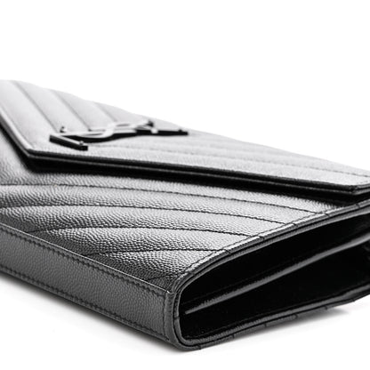 Saint Laurent Grain De Poudre Matelasse Chevron Monogram Monochrome Chain Wallet Black 9 of 10