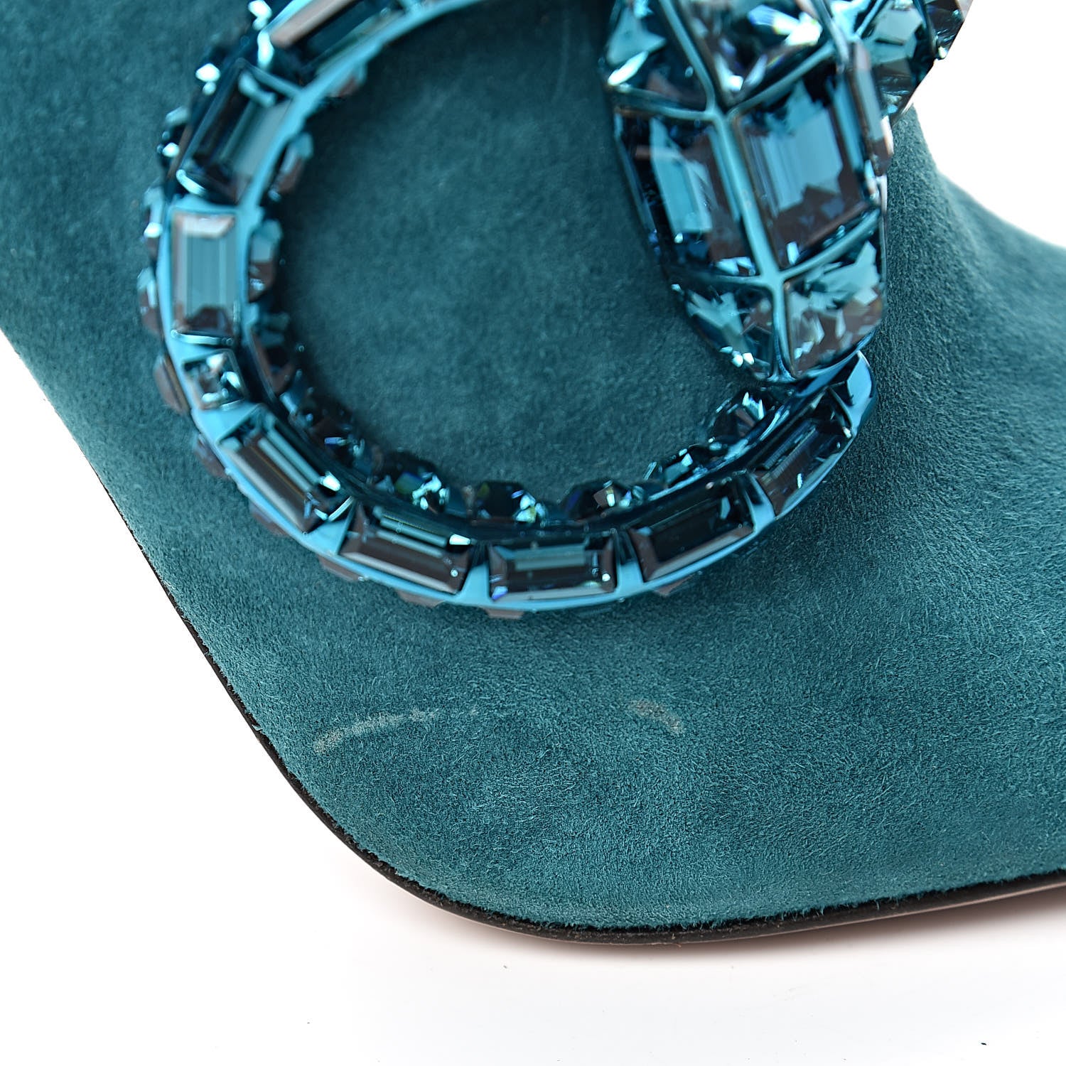 Gucci Suede Crystal Maxine Horsebit High Heel Slides 38 Dusty Turquoise 17 of 20