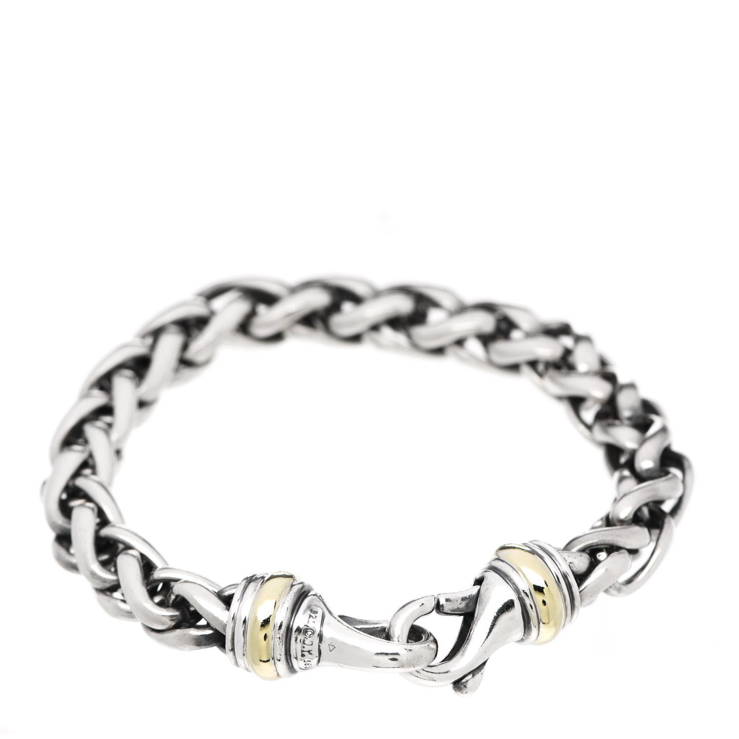 David Yurman Sterling Silver 14K Yellow Gold 8mm Wheat Chain Bracelet 3 of 5
