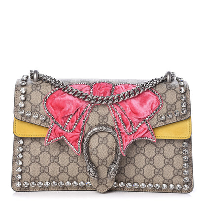 Gucci GG Supreme Monogram Crystal Bow Embroidered Small Dionysus Shoulder Bag Yellow 1 of 10