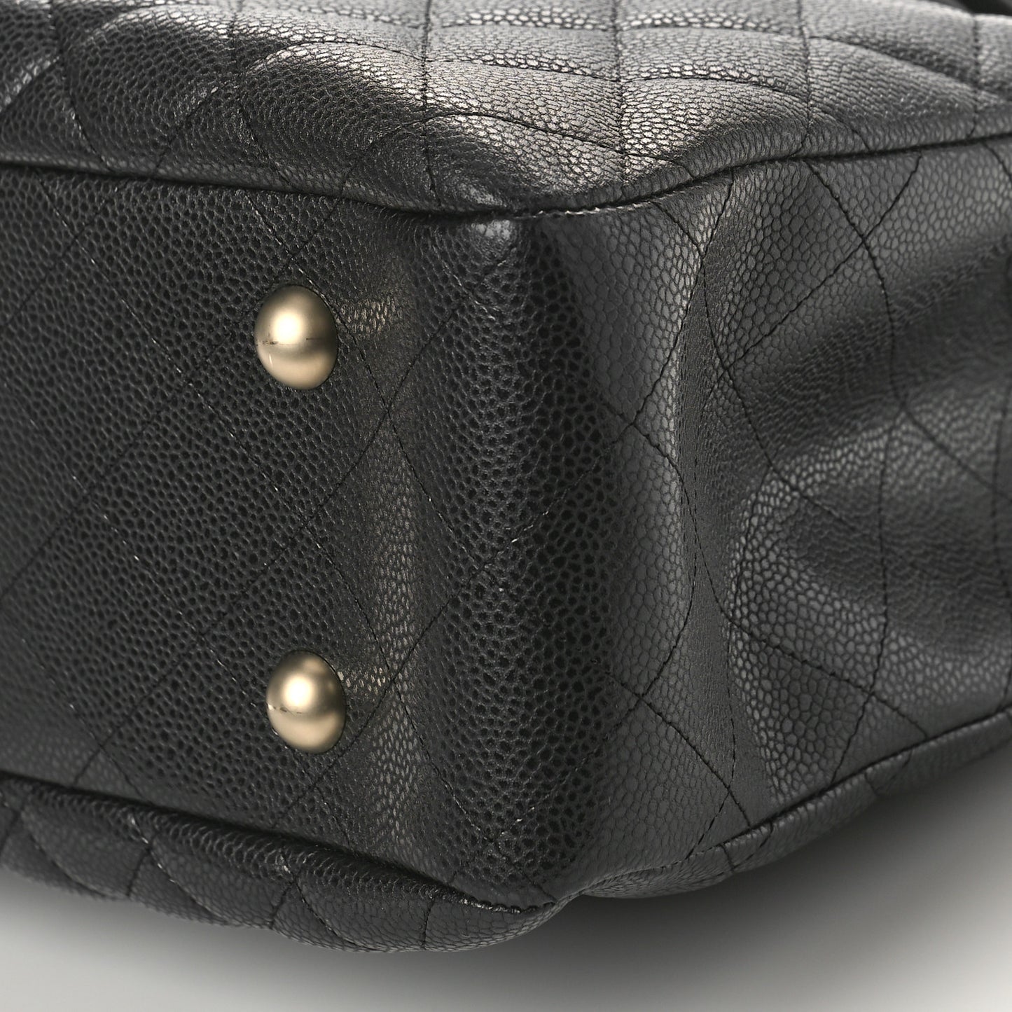 Caviar Quilted Flap Tote Black