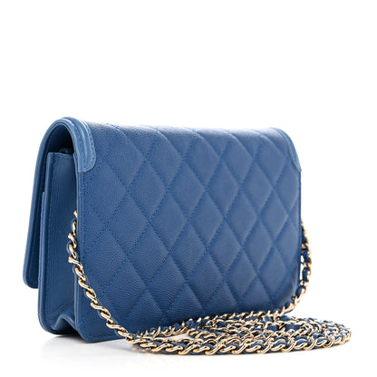 Chanel Caviar Quilted CC Filigree Wallet On Chain WOC Blue 2 of 12