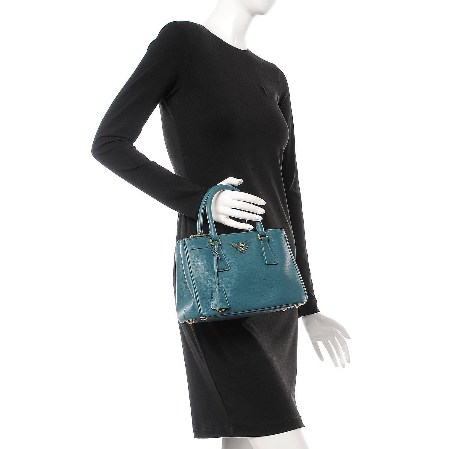 Prada Saffiano Lux Mini Galleria Double Zip Tote Ottanio 3 of 15