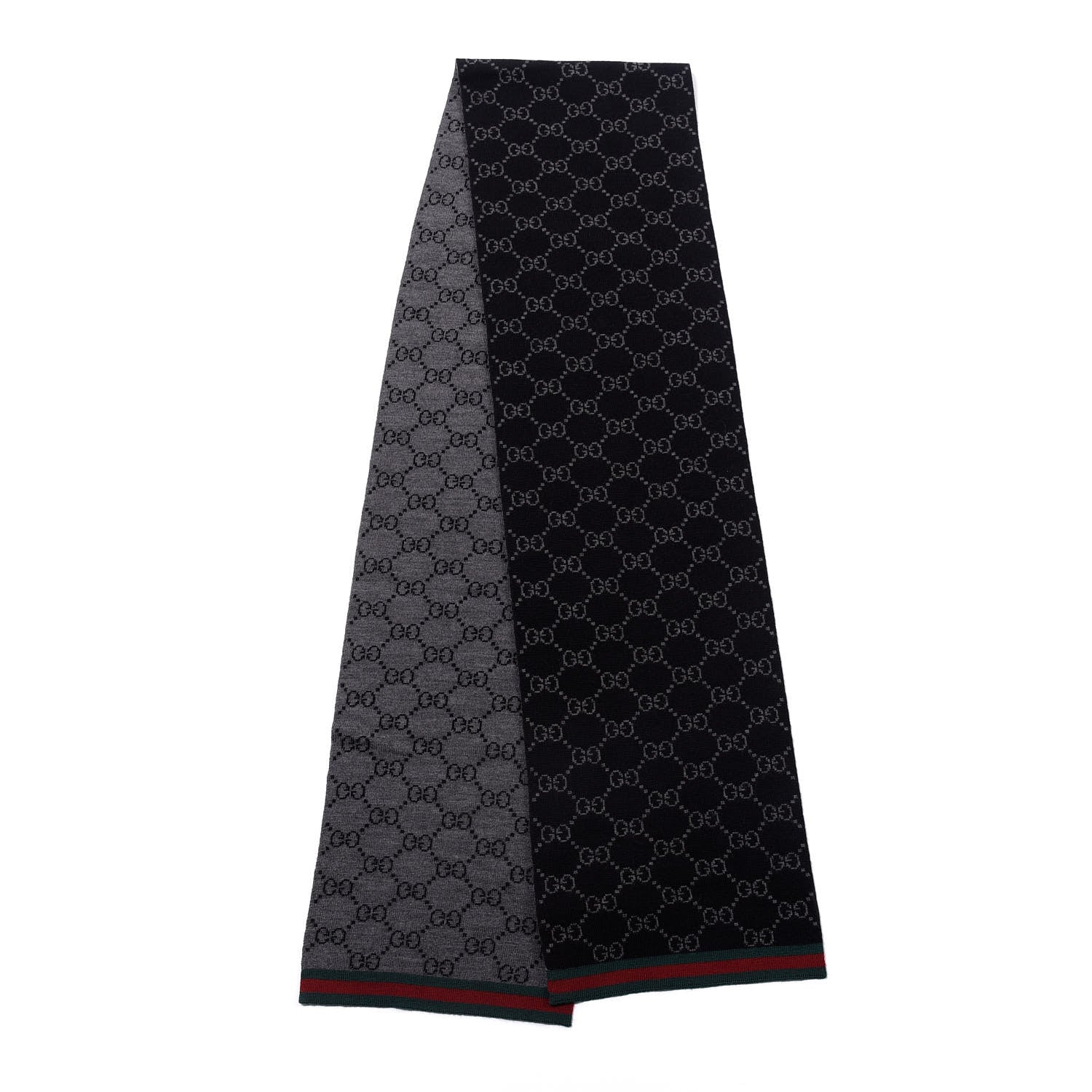 Gucci Wool Tricot GG Monogram Web Solange Scarf Black Medium Grey 2 of 4