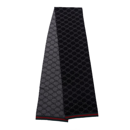 Gucci Wool Tricot GG Monogram Web Solange Scarf Black Medium Grey 2 of 4