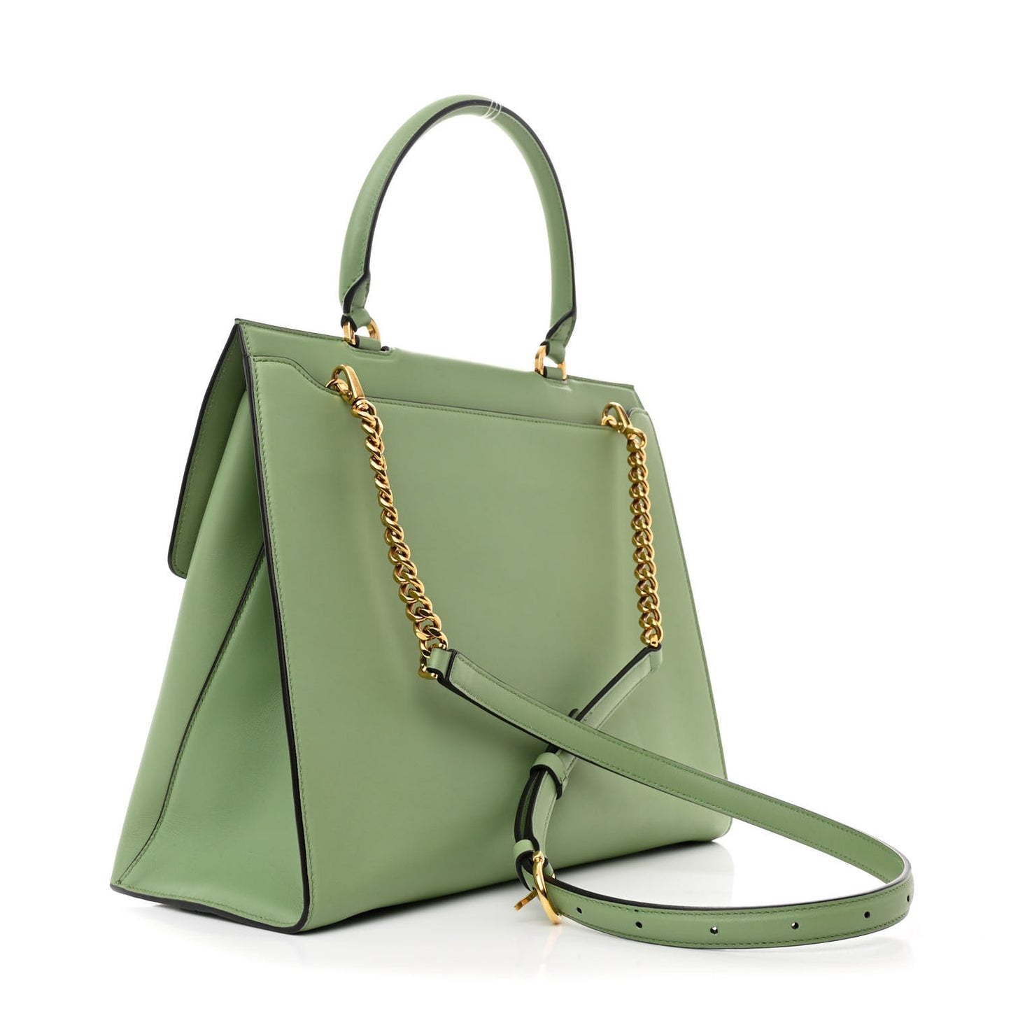 Calfskin Gancini Large Trifolio Top Handle Bag Sage Green