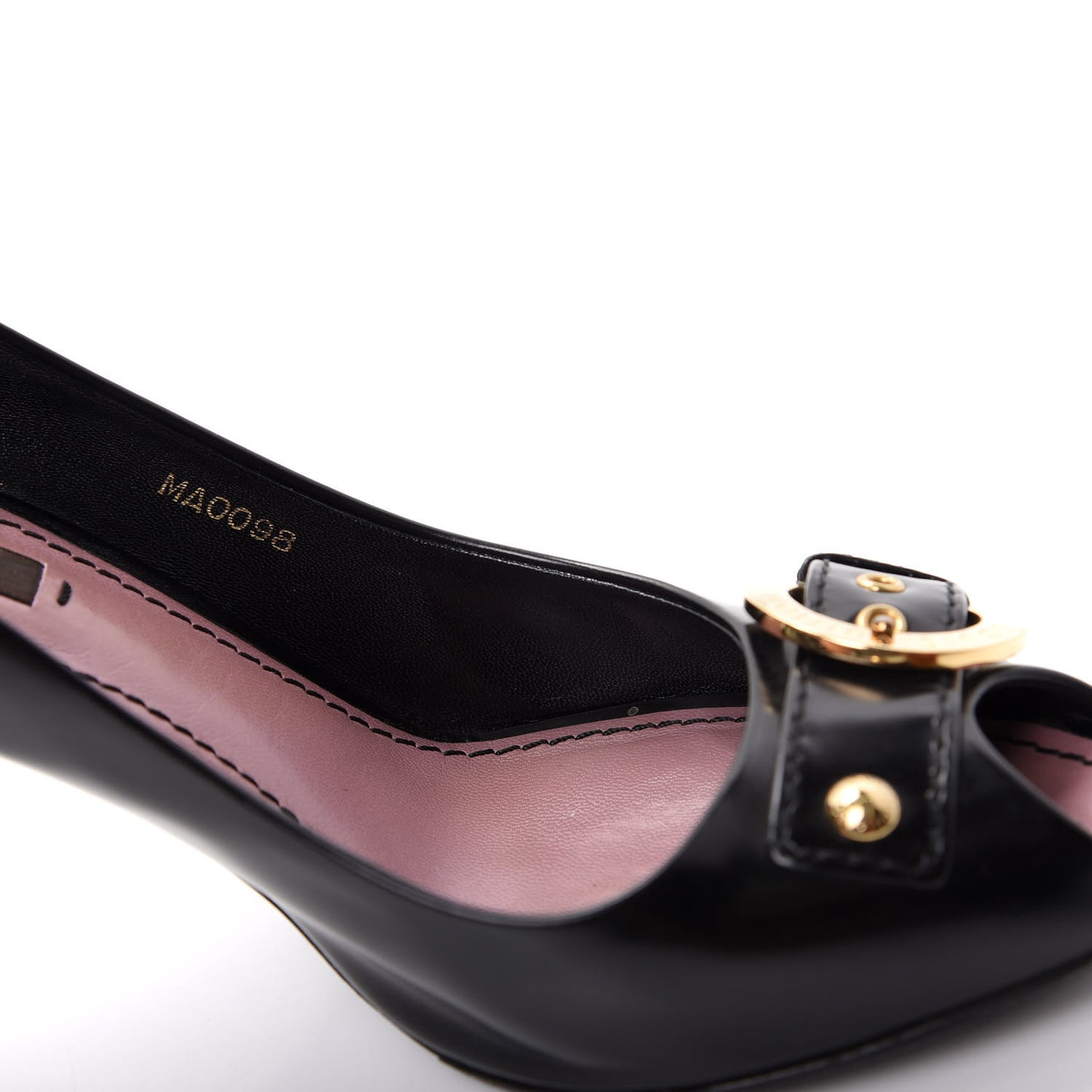 Smooth Calfskin Buckle Peep Toe Pumps 36.5 Black
