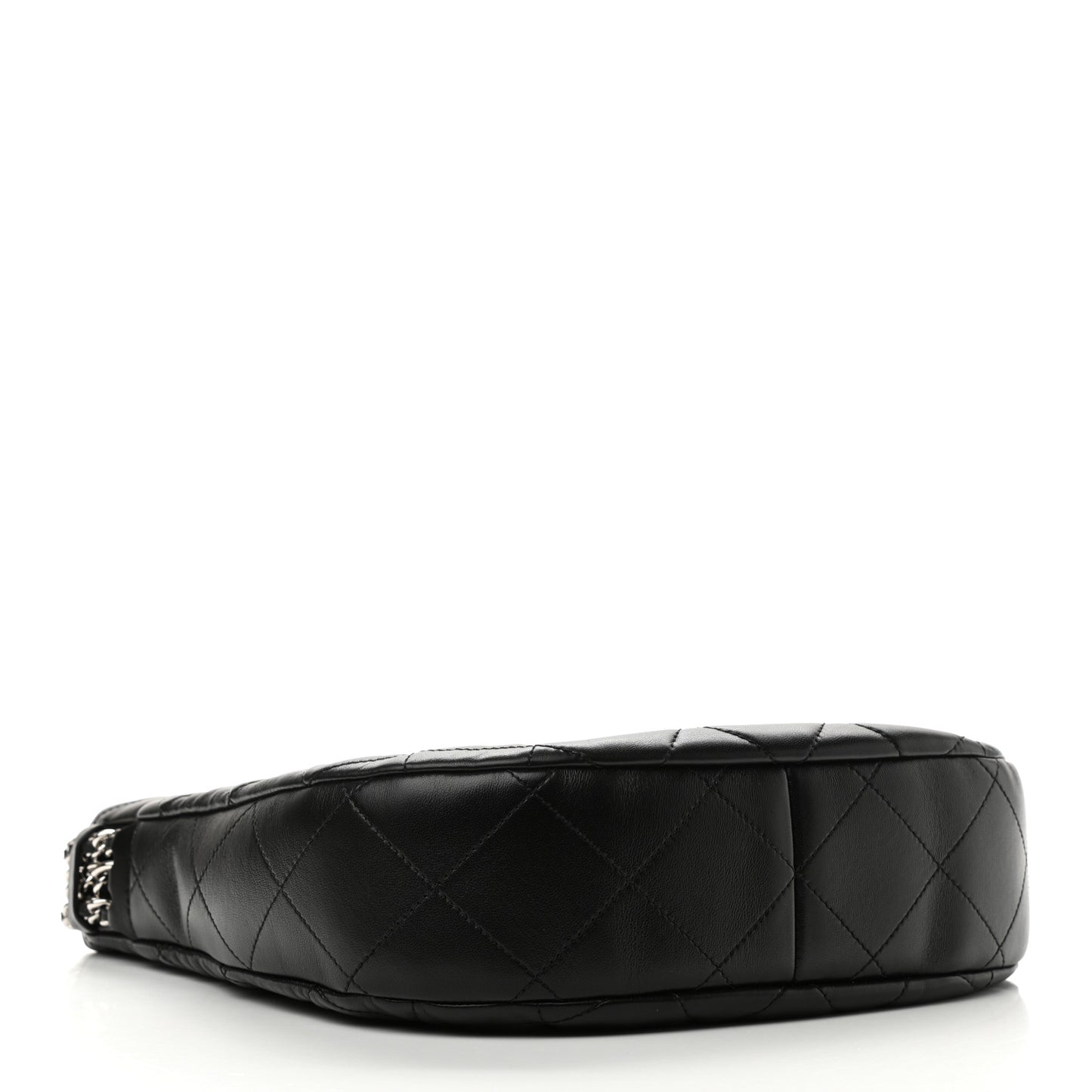 Lambskin Chain Rows Quilted Chain Hobo Black