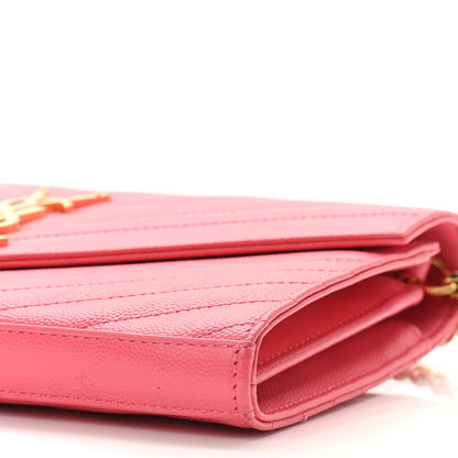 Saint Laurent Grain De Poudre Matelasse Chevron Monogram Chain Wallet Rose Clair 11 of 12