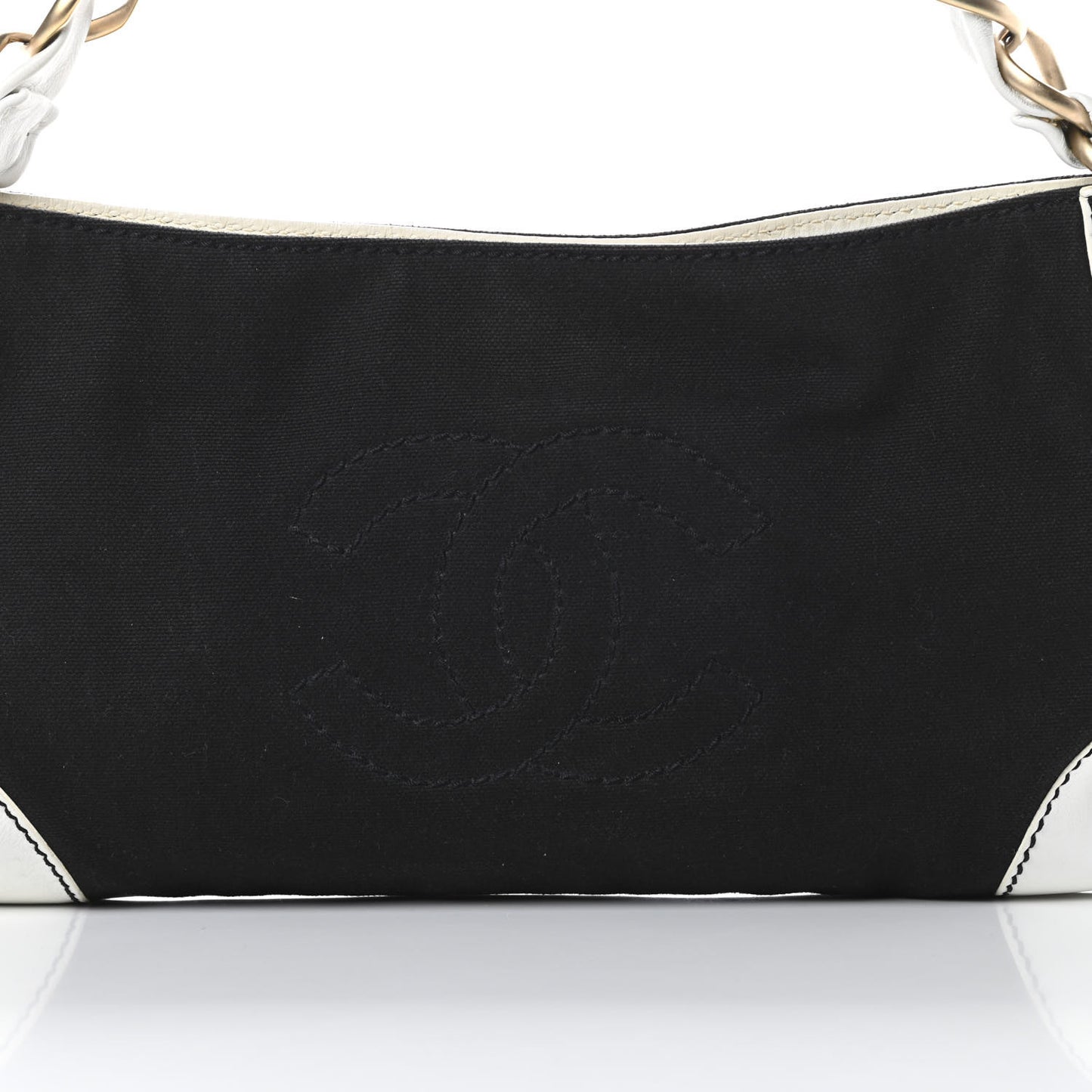 Lambskin Canvas CC Small Olsen Chain Shoulder Bag White Black