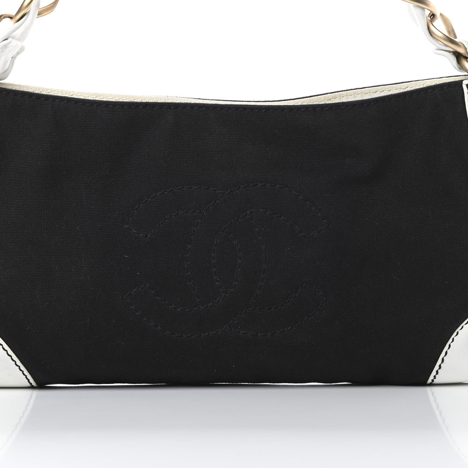 Chanel Lambskin Canvas CC Small Olsen Chain Shoulder Bag White Black 8 of 12