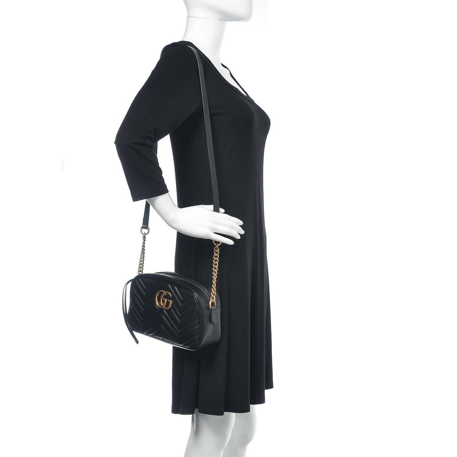 Gucci Calfskin Matelasse Small GG Marmont Chain Shoulder Bag Black 2 of 10