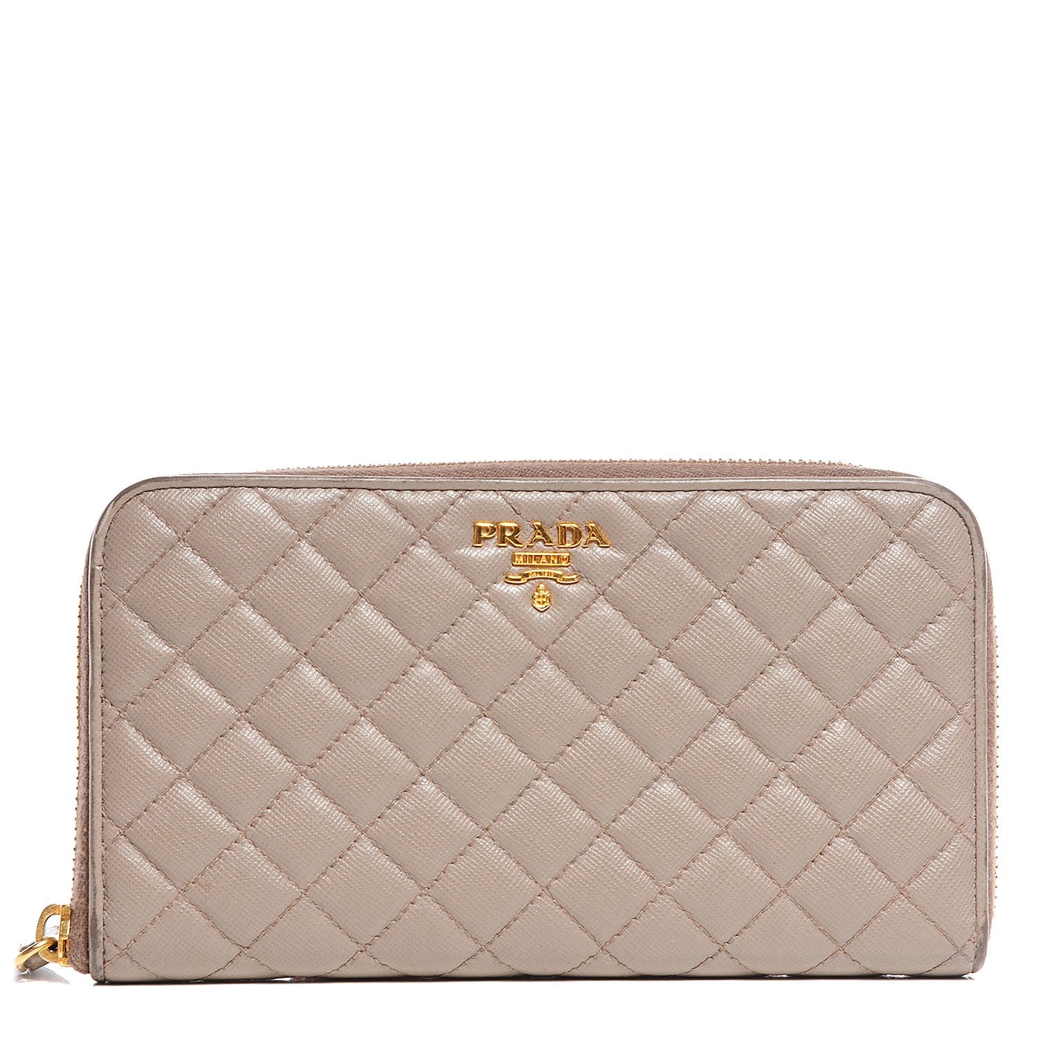 Prada Saffiano Quilted Zip Around Wallet Argilla 1 of 9