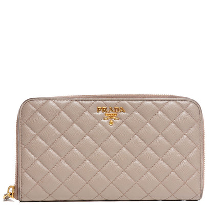 Prada Saffiano Quilted Zip Around Wallet Argilla 1 of 9